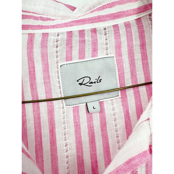 Rails Jamie Kokomo Pink White Striped Linen Short Sleeve Button Up Shirt Size L - Picture 5 of 5